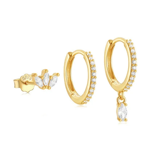 3-delers 925 sterling sølv stjernesett med zirkonia og opal
