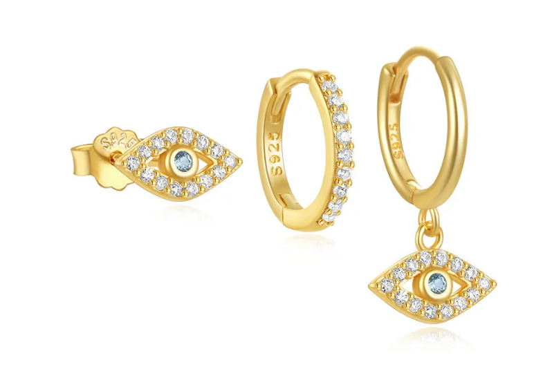 925 Sterling Silver Evil Eye Earrings Set product view